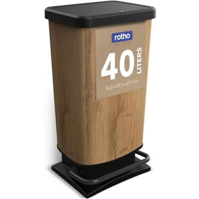 Rotho Paso Mülleimer Küche 40 L Tretmülleimer mit Deckel im Holz-Dekor Mülleimer Bad, geruchsdicht, Pedal, Soft-Close-Deckel für leises Schließen, Kunststoff in Edelstahloptik, leicht zu reinigen Rotho Paso Mülleimer Küche 40 L Tretmülleimer mit Deckel im Holz-Dekor Mülleimer Bad, geruchsdicht, Pedal, Soft-Close-Deckel für leises Schließen, Kunststoff in Edelstahloptik, leicht zu reinigen
