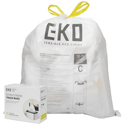 EKO Müllbeutel Größe C (10L- 15L), extra starke Müllsäcke mit Zugband für Küche und Bad, 80 Beutel, 1 Packung, weiß, Geeignet für Mülleimer mit 10L, 12L, 15L EKO Müllbeutel Größe C (10L- 15L), extra starke Müllsäcke mit Zugband für Küche und Bad, 80 Beutel, 1 Packung, weiß, Geeignet für Mülleimer mit 10L, 12L, 15L