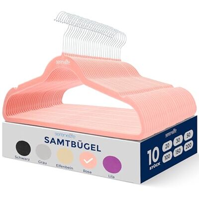 SereneLife Platzstparende Kleiderbügel Rosa 10 Stück, Gardarobenbügel rutschfest aus Samt für Kleideraufbewahrung & Organisation, Hanger 360° drehbarer Haken für Hosen, Röcke, Hemden & Mäntel SereneLife Platzstparende Kleiderbügel Rosa 10 Stück, Gardarobenbügel rutschfest aus Samt für Kleideraufbewahrung & Organisation, Hanger 360° drehbarer Haken für Hosen, Röcke, Hemden & Mäntel