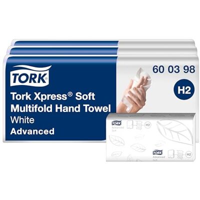 Tork Xpress weiche Multifold-Handtücher Weiß H2, Advanced-Qualität, 2-lagig, Zickzackfalz, saugfähig, 7 × 180 Tücher, 600398 Tork Xpress weiche Multifold-Handtücher Weiß H2, Advanced-Qualität, 2-lagig, Zickzackfalz, saugfähig, 7 × 180 Tücher, 600398