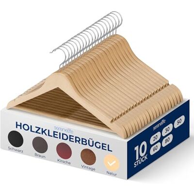 SereneLife Kleiderbügel Holz, 10 Stück- Holzbügel, Wooden Hangers, Hangers Clothes-Robust & Platzsparend, 360° drehbarer Haken, Einkerbungen im Schulterbereich für Anzüge, Jaken, bis 5Kg SereneLife Kleiderbügel Holz, 10 Stück- Holzbügel, Wooden Hangers, Hangers Clothes-Robust & Platzsparend, 360° drehbarer Haken, Einkerbungen im Schulterbereich für Anzüge, Jaken, bis 5Kg