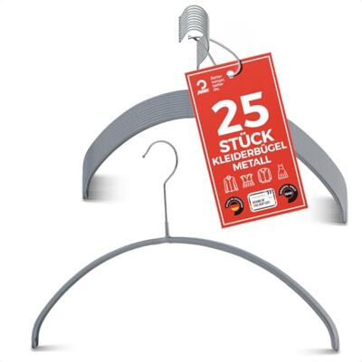 MAWA Kleiderbügel, Set mit 25 hochwertigen, platzsparenden, rutschfesten Kleiderbügeln, ideal für T-Shirts und Pullover, mit 360° drehbarem Haken und Rutschfester Beschichtung, 40 cm, Silber MAWA Kleiderbügel, Set mit 25 hochwertigen, platzsparenden, rutschfesten Kleiderbügeln, ideal für T-Shirts und Pullover, mit 360° drehbarem Haken und Rutschfester Beschichtung, 40 cm, Silber
