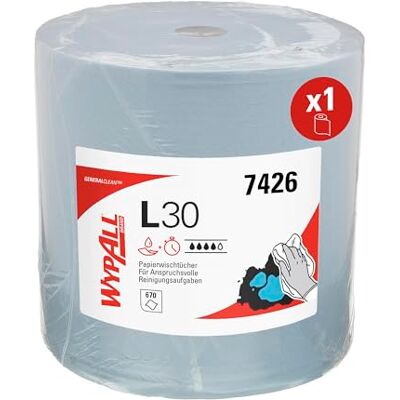 Wypall L30 Reinigungstücher 7426, blau, Putzpapierrolle, 1x670 Tücher Papierrolle Werkstatt, Einweg-Wischtücher, extrabreit, für mittelschwere bis schwere industrielle Reinigung, 1x 670 Tücher Wypall L30 Reinigungstücher 7426, blau, Putzpapierrolle, 1x670 Tücher Papierrolle Werkstatt, Einweg-Wischtücher, extrabreit, für mittelschwere bis schwere industrielle Reinigung, 1x 670 Tücher