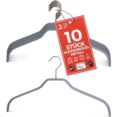 MAWA Kleiderbügel, Set mit 10 platzsparenden und rutschfesten Bügeln, ideal für Hemden und Blusen, mit 360°drehbarem Haken, Antirutschbeschichtung, 45 cm, Silber MAWA Kleiderbügel, Set mit 10 platzsparenden und rutschfesten Bügeln, ideal für Hemden und Blusen, mit 360°drehbarem Haken, Antirutschbeschichtung, 45 cm, Silber
