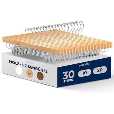 SereneLife Kleiderbügel mit Klammern, Kleiderbügel Holz 30 Stück, Rockbügel mit 360 ° Schwenkhaken & Verstellbare Clips, Hosenbügel 35.5cm, Kleiderbügel Platzsparend & rutschfest, Hangers Clothes SereneLife Kleiderbügel mit Klammern, Kleiderbügel Holz 30 Stück, Rockbügel mit 360 ° Schwenkhaken & Verstellbare Clips, Hosenbügel 35.5cm, Kleiderbügel Platzsparend & rutschfest, Hangers Clothes
