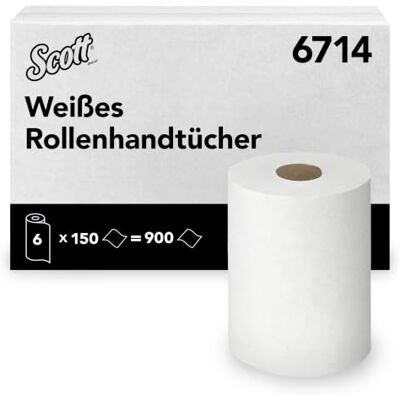Scott weiße Rollenhandtücher 6714, 1-lagig, Slimroll Handtuchrollen, 6x150m Scott weiße Rollenhandtücher 6714, 1-lagig, Slimroll Handtuchrollen, 6x150m