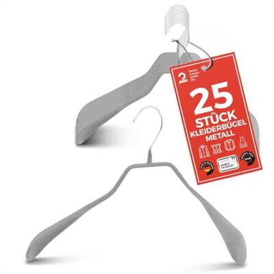 MAWA Kleiderbügel, Set mit 25 körpergeformten Metallkleiderbügeln, ideal für Mäntel, Jacken, Blazer und Anzüge, 360° drehbarer Haken, Antirutschbeschichtung, 42 cm, Silber MAWA Kleiderbügel, Set mit 25 körpergeformten Metallkleiderbügeln, ideal für Mäntel, Jacken, Blazer und Anzüge, 360° drehbarer Haken, Antirutschbeschichtung, 42 cm, Silber