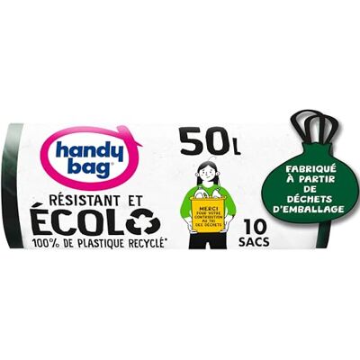Handy Bag Müllbeutel mit Schiebegriffen Eco, 50 x 10 Beutel – strapazierfähig: dreilagige Folie – maximale Wasserdichtigkeit – 100% recycelter Kunststoff aus der Sammlung von Haushaltsabfällen Handy Bag Müllbeutel mit Schiebegriffen Eco, 50 x 10 Beutel – strapazierfähig: dreilagige Folie – maximale Wasserdichtigkeit – 100% recycelter Kunststoff aus der Sammlung von Haushaltsabfällen