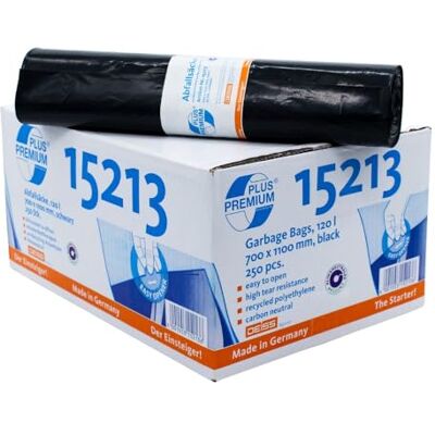 DEISS Premium Plus® Abfallsäcke Typ 60, 15213, 120 Liter schwarz Karton / 120 Liter Karton (10 Rollen) DEISS Premium Plus® Abfallsäcke Typ 60, 15213, 120 Liter schwarz Karton / 120 Liter Karton (10 Rollen)
