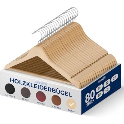 SereneLife Kleiderbügel Holz, 80 Stück- Holzbügel, Bügel, Hangers Clothes mit 360° drehbarer Haken & Einkerbungen im Schulterbereich, rutschfest & Platzsparend, für Träger & Jacken, Großpackung SereneLife Kleiderbügel Holz, 80 Stück- Holzbügel, Bügel, Hangers Clothes mit 360° drehbarer Haken & Einkerbungen im Schulterbereich, rutschfest & Platzsparend, für Träger & Jacken, Großpackung