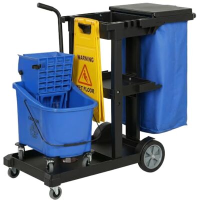 HOMCOM Putzwagen Reinigungswagen 3 Ebenen für Hotel 122x46,5x101 cm Wischwagen,70 L Müllsack mit Abdeckung, Rollen, Moppeimer mit Presse und Werkzeughaltern,Warnschild, Einkaufszentren, Büro HOMCOM Putzwagen Reinigungswagen 3 Ebenen für Hotel 122x46,5x101 cm Wischwagen,70 L Müllsack mit Abdeckung, Rollen, Moppeimer mit Presse und Werkzeughaltern,Warnschild, Einkaufszentren, Büro
