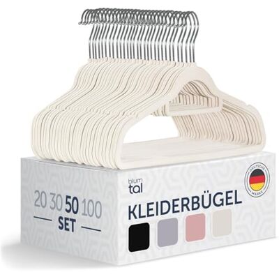 Blumtal 50 Stück Kleiderbügel aus Samt – Samt-Kleiderbügel, rutschfest, um 360° drehbar, platzsparend, hochwertig mit Krawattenklammer – Elfenbein Blumtal 50 Stück Kleiderbügel aus Samt – Samt-Kleiderbügel, rutschfest, um 360° drehbar, platzsparend, hochwertig mit Krawattenklammer – Elfenbein