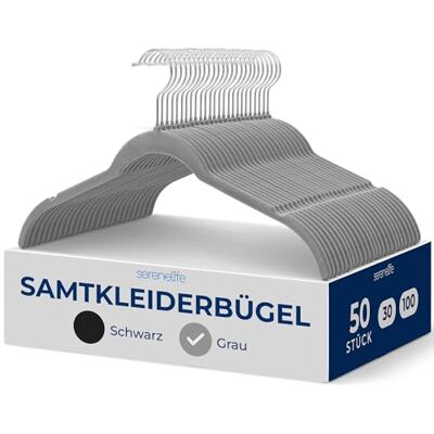 SereneLife Samtbügel, 50 Stück- Hemdenbügel, Kleiderbügel Platzsparend & rutschfest, Hangers Clothes mit 360° drehbarer Haken, für Tops, Jacken, Blusen, Trägerkleider, Bis 3,6Kg, Grau SereneLife Samtbügel, 50 Stück- Hemdenbügel, Kleiderbügel Platzsparend & rutschfest, Hangers Clothes mit 360° drehbarer Haken, für Tops, Jacken, Blusen, Trägerkleider, Bis 3,6Kg, Grau