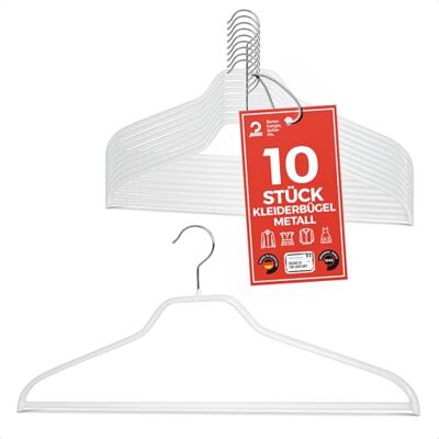 MAWA Kleiderbügel Silhouette FS, Set aus 10 platzsparende und rutschfeste Kleiderbügel mit Hosensteg, ideal für Hemden, Jacken, Hosen & Anzüge, 41 cm, Weiß MAWA Kleiderbügel Silhouette FS, Set aus 10 platzsparende und rutschfeste Kleiderbügel mit Hosensteg, ideal für Hemden, Jacken, Hosen & Anzüge, 41 cm, Weiß
