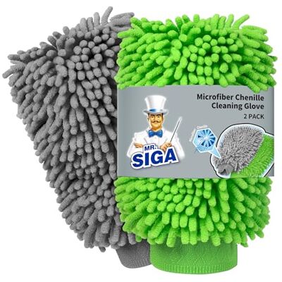 MR.SIGA Mikrofaser-Autowaschhandschuh, Chenille Handschuh für Autoreinigung Super saugfähige und kratzfreie Nudelhandschuhe zum Entfernen von Schmutz vom Auto, 2er-Pack, grün & grau MR.SIGA Mikrofaser-Autowaschhandschuh, Chenille Handschuh für Autoreinigung Super saugfähige und kratzfreie Nudelhandschuhe zum Entfernen von Schmutz vom Auto, 2er-Pack, grün & grau