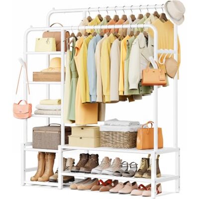 SONGMICS Kleiderständer, Garderobenständer mit 7 Ablagen, Metallrahmen Offener Kleiderschrank, 4 Kleiderstangen, 45 x 115,8 x 172,8 cm, für Schlafzimmer, Mattweiß, PATAYE Kollektion HSR182WG01 SONGMICS Kleiderständer, Garderobenständer mit 7 Ablagen, Metallrahmen Offener Kleiderschrank, 4 Kleiderstangen, 45 x 115,8 x 172,8 cm, für Schlafzimmer, Mattweiß, PATAYE Kollektion HSR182WG01