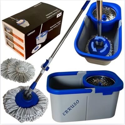 EBRUSO Putzeimer Set – Putzset mit höhenverstellbarem, rotierendem Edelstahl-Stiel (bis 149 cm), 30L Putzeimer & 2 Putzlappen (Ø 30 cm Mop) – Wischmopp Set für Laminat, Fliesen & Parkett (Blau) EBRUSO Putzeimer Set – Putzset mit höhenverstellbarem, rotierendem Edelstahl-Stiel (bis 149 cm), 30L Putzeimer & 2 Putzlappen (Ø 30 cm Mop) – Wischmopp Set für Laminat, Fliesen & Parkett (Blau)