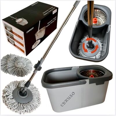 EBRUSO Putzeimer Set – Putzset mit höhenverstellbarem, rotierendem Edelstahl-Stiel (bis 149 cm), 30L Putzeimer & 2 Putzlappen (Ø 30 cm Mop) – Wischmopp Set für Laminat, Fliesen & Parkett (Grau) EBRUSO Putzeimer Set – Putzset mit höhenverstellbarem, rotierendem Edelstahl-Stiel (bis 149 cm), 30L Putzeimer & 2 Putzlappen (Ø 30 cm Mop) – Wischmopp Set für Laminat, Fliesen & Parkett (Grau)