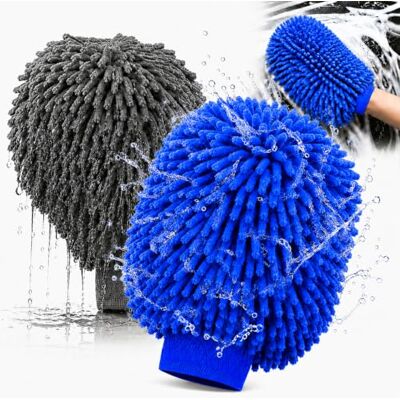 CharmChic 2 StüCk Mikrofaser Waschhandschuh Auto, AutoReinigungsset, Grau+Blau Extra Weich, Extra Saugstark, Auto Reinigung, Perfekt FüR Autopflege Und Fensterreinigung CharmChic 2 StüCk Mikrofaser Waschhandschuh Auto, AutoReinigungsset, Grau+Blau Extra Weich, Extra Saugstark, Auto Reinigung, Perfekt FüR Autopflege Und Fensterreinigung