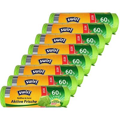 Swirl 8x Aktive-Frische-Müllbeutel 60 l mit Zugband, grün (8 Rollen x 8 Beutel/Rolle = 64 Beutel) Swirl 8x Aktive-Frische-Müllbeutel 60 l mit Zugband, grün (8 Rollen x 8 Beutel/Rolle = 64 Beutel)
