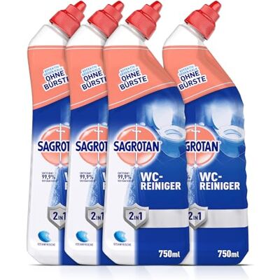 Sagrotan WC-Reiniger Ozeanfrische – 2in1 Reinigungsmittel mit Antischmutzfilm für langanhaltende WC-Frische – 4 x 750 ml Sagrotan WC-Reiniger Ozeanfrische – 2in1 Reinigungsmittel mit Antischmutzfilm für langanhaltende WC-Frische – 4 x 750 ml
