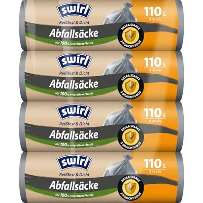 Swirl Abfall-Müllsack 110L (4x 8 Beutel), Müllsäcke ohne Verschluss, besonders belastbar und reißfest für Abfälle aus Haus und Garten Swirl Abfall-Müllsack 110L (4x 8 Beutel), Müllsäcke ohne Verschluss, besonders belastbar und reißfest für Abfälle aus Haus und Garten