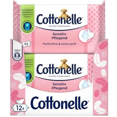 Cottonelle feuchtes Toilettenpapier, Sensitive Pflegend, 12 x 42 Tücher Cottonelle feuchtes Toilettenpapier, Sensitive Pflegend, 12 x 42 Tücher