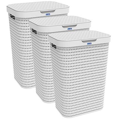 Rotho Country Wäschekorb 3er-Set 55 L Wäschesammler mit Deckel Anthrazit Wäschekorb mit Deckel, Laundry Basket im 3er-Set, komplett zu öffnender Deckel, praktische Rattan-Optik, angenehm zu tragen Rotho Country Wäschekorb 3er-Set 55 L Wäschesammler mit Deckel Anthrazit Wäschekorb mit Deckel, Laundry Basket im 3er-Set, komplett zu öffnender Deckel, praktische Rattan-Optik, angenehm zu tragen