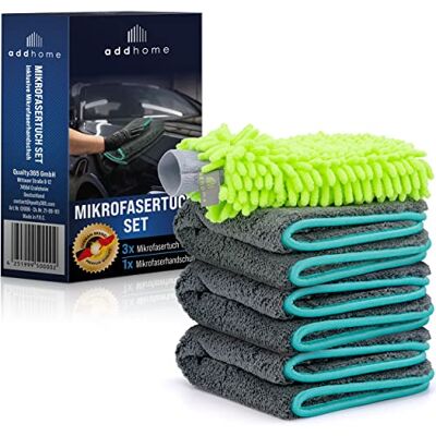 addhome Auto-Mikrofasertücher 1200 GSM für Auto und Haushalt Reinigungsset 3X Mikrofasertuch 40x40cm Mikrofaser-Handschuh kratzfrei fadenfrei extra saugstark lackschonend Poliertücher Trockentuch addhome Auto-Mikrofasertücher 1200 GSM für Auto und Haushalt Reinigungsset 3X Mikrofasertuch 40x40cm Mikrofaser-Handschuh kratzfrei fadenfrei extra saugstark lackschonend Poliertücher Trockentuch
