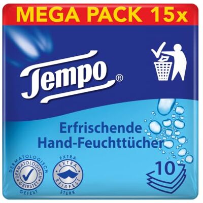 Tempo Reinigende Hand-Feuchttücher, parfüm- und alkoholfrei, dermatologisch getestet, 150 Tücher (10 Tücher x 15 Packungen) Tempo Reinigende Hand-Feuchttücher, parfüm- und alkoholfrei, dermatologisch getestet, 150 Tücher (10 Tücher x 15 Packungen)