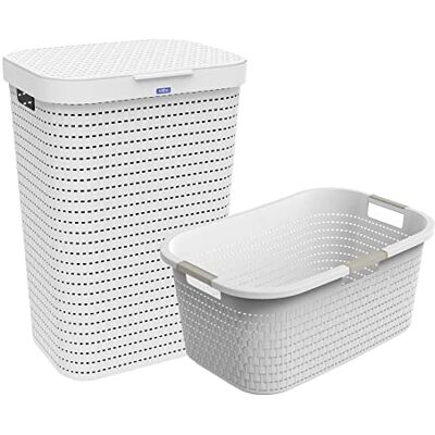 Rotho Country Wäschekorb Weiß 2er-Set 40 L & 55 L Wäschesammler Rattanoptik Wäschekörbe im Set, Wäschebox in Rattanoptik, leicht zu tragen, robust und langlebig, einfach zu reinigen, hygienisch Rotho Country Wäschekorb Weiß 2er-Set 40 L & 55 L Wäschesammler Rattanoptik Wäschekörbe im Set, Wäschebox in Rattanoptik, leicht zu tragen, robust und langlebig, einfach zu reinigen, hygienisch