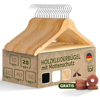 Blumtal Kleiderbügel Holz 20er Set Holzbügel mit 360° drehbarem Metallhaken Bügel aus robustem Holz mit Zedernholz Mottenschutz Holzkleiderbügel mit Anti-Rutsch-Schicht & Einkerbungen Hangers Blumtal Kleiderbügel Holz 20er Set Holzbügel mit 360° drehbarem Metallhaken Bügel aus robustem Holz mit Zedernholz Mottenschutz Holzkleiderbügel mit Anti-Rutsch-Schicht & Einkerbungen Hangers