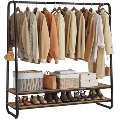 VASAGLE Kleiderständer, 2 Ablagen, 6 Haken in S-Form, Stahlgestell Garderobenständer, kleiderstange, 45 x 138 x 160 cm, für Schlafzimmer, vintagebraun-schwarz, COLTEN Kollektion RGR119B01 VASAGLE Kleiderständer, 2 Ablagen, 6 Haken in S-Form, Stahlgestell Garderobenständer, kleiderstange, 45 x 138 x 160 cm, für Schlafzimmer, vintagebraun-schwarz, COLTEN Kollektion RGR119B01