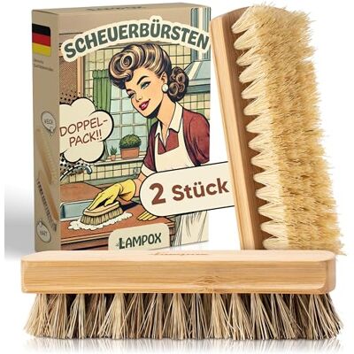 lampox Scheuerbürste 2er Set mit harten und weichen Borsten Handbürsten mit Bambusgriff für kräftiges Schrubben und schonendere Reinigung für Böden, Fliesen und Teppiche lampox Scheuerbürste 2er Set mit harten und weichen Borsten Handbürsten mit Bambusgriff für kräftiges Schrubben und schonendere Reinigung für Böden, Fliesen und Teppiche