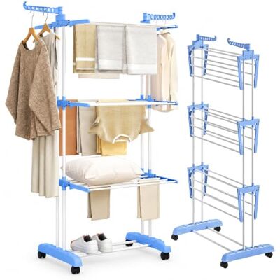 HOMCOM Wäscheständer Turm Ausziehbar 4 Ebenen Blau 73 x 45,5 x 177cm Standtrockner, Klappbare Flügel, Rollen, Turmwäscheständer, Wäscheturm, Wäschetrockner, für Innen und Außen HOMCOM Wäscheständer Turm Ausziehbar 4 Ebenen Blau 73 x 45,5 x 177cm Standtrockner, Klappbare Flügel, Rollen, Turmwäscheständer, Wäscheturm, Wäschetrockner, für Innen und Außen
