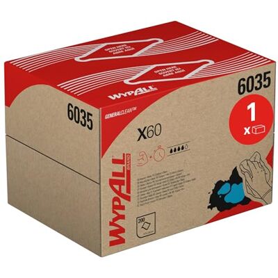 Wypall ® Reinigungstücher X60 General Clean™ 6035, Hochleistungsfähige 2-lagige Tücher zur Mehrzweckreinigung, Hydroknit™ Technologie, fusselfrei & reißfest, BRAG™ Spenderbox, Weiß, 1 Box x 200 Tücher Wypall ® Reinigungstücher X60 General Clean™ 6035, Hochleistungsfähige 2-lagige Tücher zur Mehrzweckreinigung, Hydroknit™ Technologie, fusselfrei & reißfest, BRAG™ Spenderbox, Weiß, 1 Box x 200 Tücher