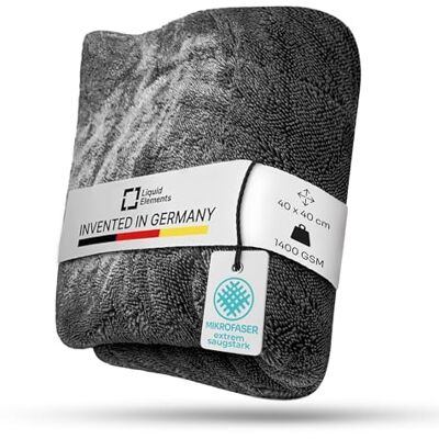 Liquid Elements – Auto Trockentuch Premium Black Hole 1400 GSM 40 x 40 cm – Mikrofasertuch zur Autopflege – extrem saugstark, fusselfrei & oberflächenschonend Liquid Elements – Auto Trockentuch Premium Black Hole 1400 GSM 40 x 40 cm – Mikrofasertuch zur Autopflege – extrem saugstark, fusselfrei & oberflächenschonend