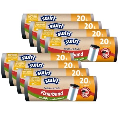 Swirl 8x Fixierband M??llbeutel 20L (15 Beutel/Rolle) 20 Liter rei? fest und dicht aus recyceltem Plastik Swirl 8x Fixierband M??llbeutel 20L (15 Beutel/Rolle) 20 Liter rei? fest und dicht aus recyceltem Plastik