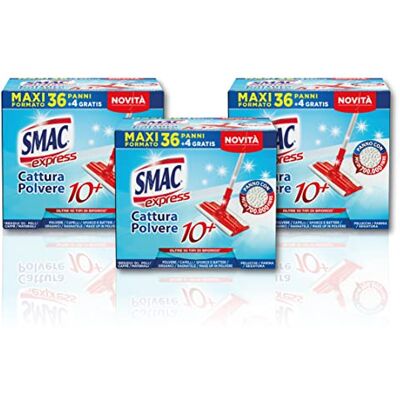 Smac Express Staubwischtücher 10+, kompatibel mit jedem Besen, 120 Tücher, fängt Staub, Schmutz und Bakterien auf, geeignet für alle Böden und Oberflächen, 40 Tücher x 3 Packungen Smac Express Staubwischtücher 10+, kompatibel mit jedem Besen, 120 Tücher, fängt Staub, Schmutz und Bakterien auf, geeignet für alle Böden und Oberflächen, 40 Tücher x 3 Packungen