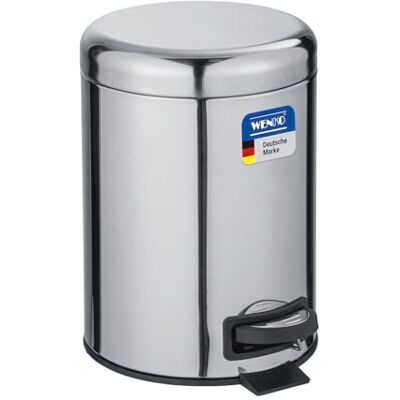 WENKO Kosmetikeimer 5 Liter, rostfreier Edelstahl, herausnehmbarer Inneneimer mit Müllbeutelhalter, Mülleimer fürs Bad mit Deckel und Tretfunktion, ausklappbarer Tragegriff, glänzend, Mod. Leman WENKO Kosmetikeimer 5 Liter, rostfreier Edelstahl, herausnehmbarer Inneneimer mit Müllbeutelhalter, Mülleimer fürs Bad mit Deckel und Tretfunktion, ausklappbarer Tragegriff, glänzend, Mod. Leman