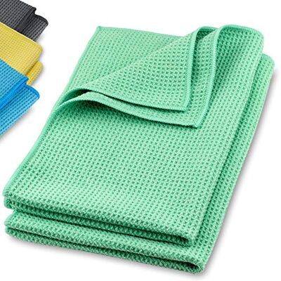 ELEXACLEAN Mikrofaser Trockentuch Waffeltuch, 2er-Pack, 60x40 cm, Grün Superweiche Microfaser Qualität für Fenster, Auto, Glas, Küche, Geschirr, Bad und Dusche ELEXACLEAN Mikrofaser Trockentuch Waffeltuch, 2er-Pack, 60x40 cm, Grün Superweiche Microfaser Qualität für Fenster, Auto, Glas, Küche, Geschirr, Bad und Dusche
