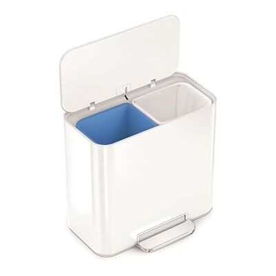 simplehuman Mini 15 Liter Mülleimer Doppelkammer Abfallsammler für Hotel, Büro und kleine Räume, Stahl weiß simplehuman Mini 15 Liter Mülleimer Doppelkammer Abfallsammler für Hotel, Büro und kleine Räume, Stahl weiß