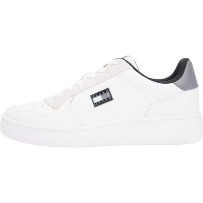 Tommy Jeans Herren Court Sneaker Retro Basket Low Top, Weiß (Ecru/Zinc Grey), 41 Tommy Jeans Herren Court Sneaker Retro Basket Low Top, Weiß (Ecru/Zinc Grey), 41