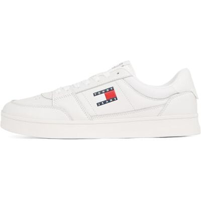 Tommy Jeans Herren Cupsole Sneaker The Greenwich New aus Leder, Weiß (Ecru), 45 Tommy Jeans Herren Cupsole Sneaker The Greenwich New aus Leder, Weiß (Ecru), 45