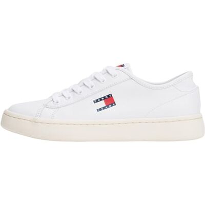 Tommy Jeans Damen Court Sneaker Lightweight aus Leder, Weiß (White), 40 Tommy Jeans Damen Court Sneaker Lightweight aus Leder, Weiß (White), 40