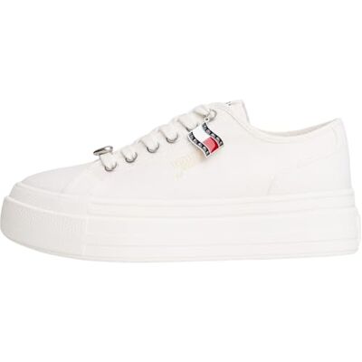 Tommy Jeans Damen Flatform Sneaker Charms mit Plateau, Weiß (Ecru), 40 Tommy Jeans Damen Flatform Sneaker Charms mit Plateau, Weiß (Ecru), 40