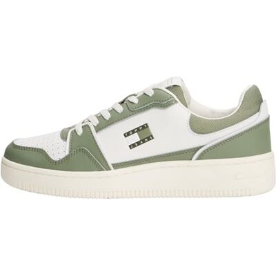 Tommy Jeans Herren Cupsole Sneaker Retro Basket Low Top, Mehrfarbig (Ecru/Aruba Green), 45 Tommy Jeans Herren Cupsole Sneaker Retro Basket Low Top, Mehrfarbig (Ecru/Aruba Green), 45