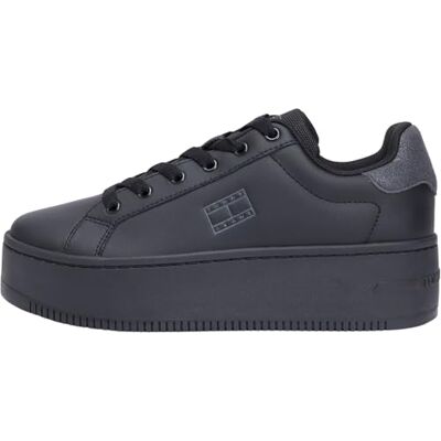 Tommy Jeans Damen Flatform Sneaker Essential Low Top, Schwarz (Black), 35 Tommy Jeans Damen Flatform Sneaker Essential Low Top, Schwarz (Black), 35