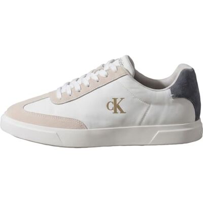 Calvin Herren Cupsole Sneaker Low mit Branding, Türkis (Dk Ecru/Bright White/Iron Gate), 42 Calvin Herren Cupsole Sneaker Low mit Branding, Türkis (Dk Ecru/Bright White/Iron Gate), 42