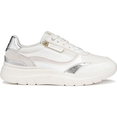 Geox Damen D PLUMMERY E Sneaker, White/Silver, 40 EU Geox Damen D PLUMMERY E Sneaker, White/Silver, 40 EU